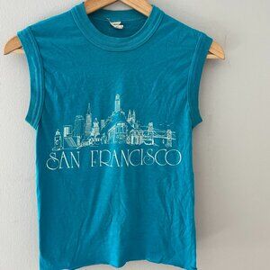 Vintage San Fransisco Women's Cut Off Blue Muscle Tee Shirt Size S